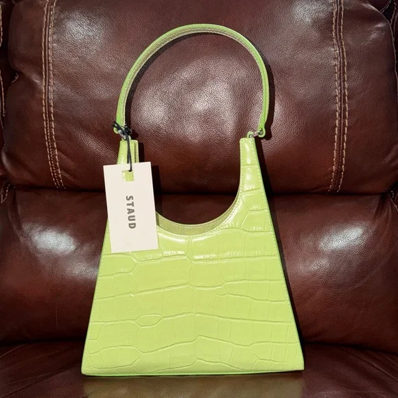 🔥🔥🔥NEW Staud Rey Green Croc Embossed Leather Shoulder Bag - Picture 10 of 14